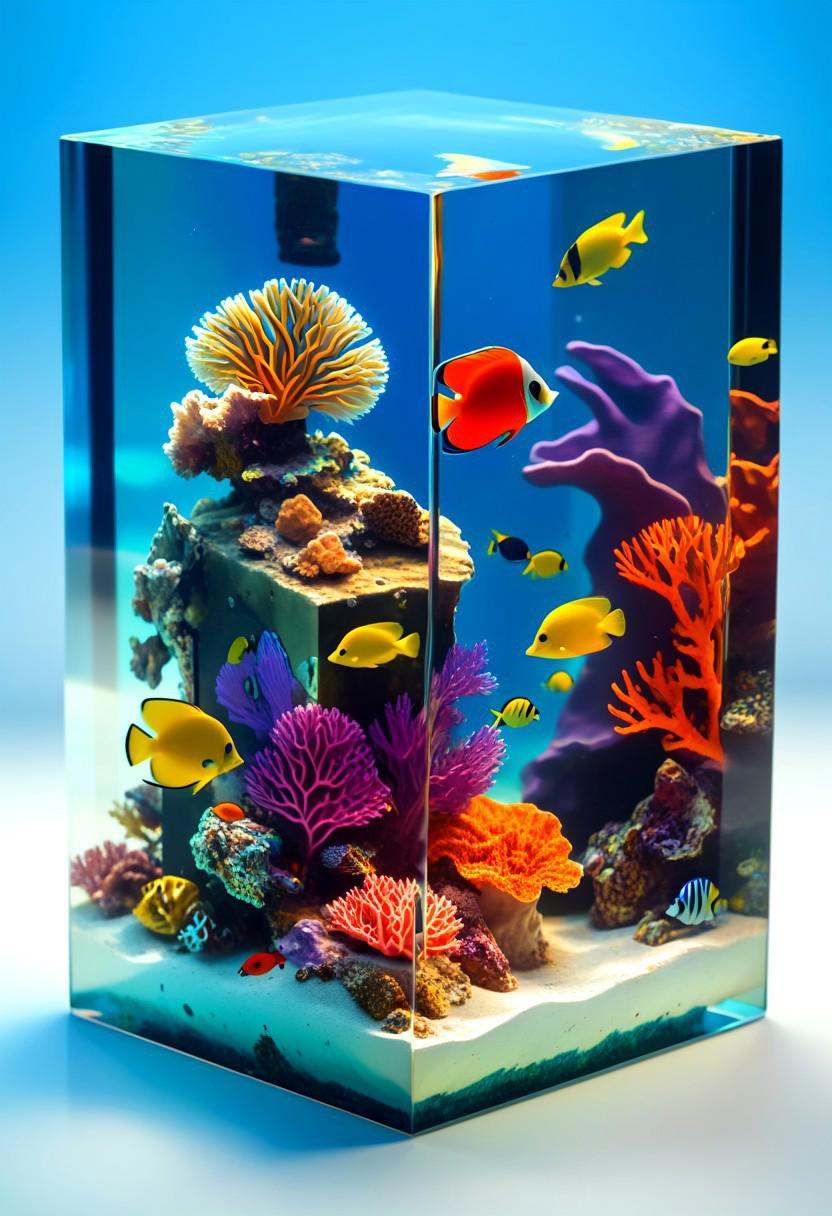 masterpiece,  best quality,  M1CR0CUB3D A miniature underwater world inside a clear cube on Tensor.Art