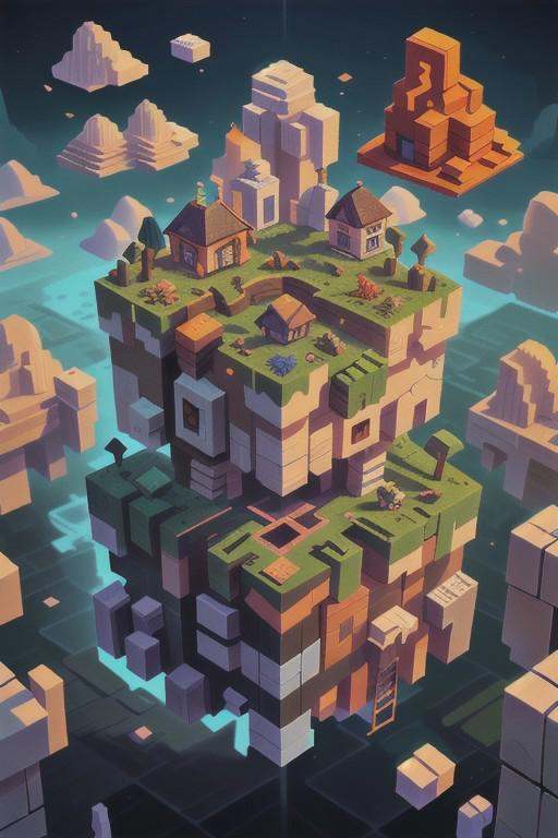 masterpiece,  best quality,  M1CR0CUB3D Hypixel Skyblock reimagined as a cube on Tensor.Art