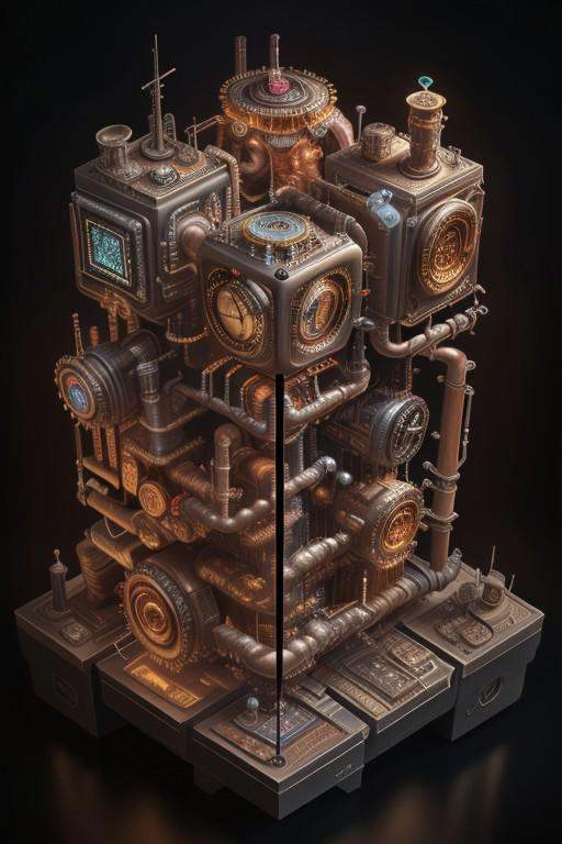 masterpiece,  best quality,  M1CR0CUB3D Steampunk city confined to a perfect cube on Tensor.Art
