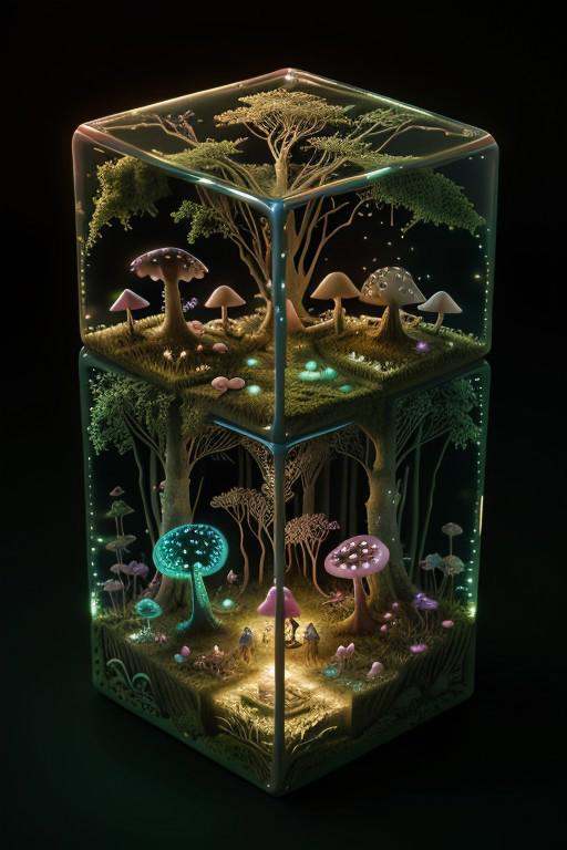 masterpiece,  best quality,  M1CR0CUB3D A magical forest microworld contained within a cube on Tensor.Art