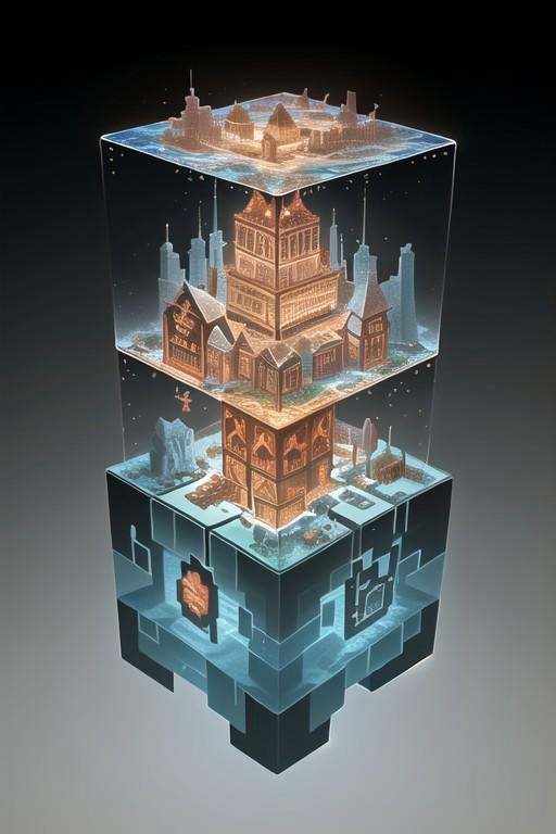 masterpiece,  best quality,  M1CR0CUB3D A vibrant microworld inside a translucent cube on Tensor.Art