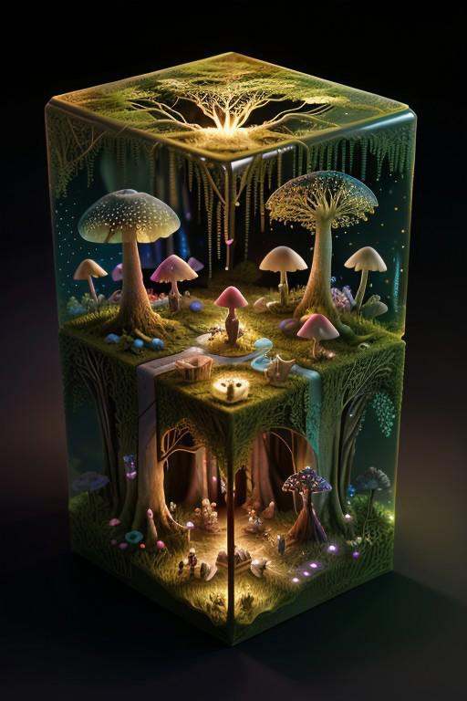 masterpiece,  best quality,  M1CR0CUB3D A magical forest microworld contained within a cube on Tensor.Art