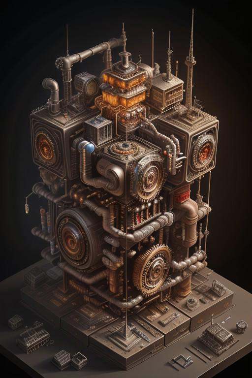 masterpiece,  best quality,  M1CR0CUB3D Steampunk city confined to a perfect cube on Tensor.Art