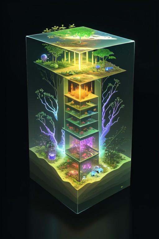 masterpiece,  best quality,  M1CR0CUB3D An alien planet's ecosystem sealed within a cube on Tensor.Art
