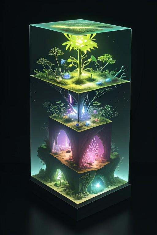 masterpiece,  best quality,  M1CR0CUB3D An alien planet's ecosystem sealed within a cube on Tensor.Art