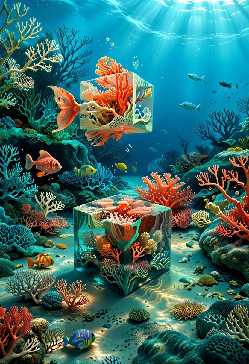PonyXLV6_Scores ,  M1CR0CUB3D A miniature underwater world inside a clear cube,  coral reefs on Tensor.Art