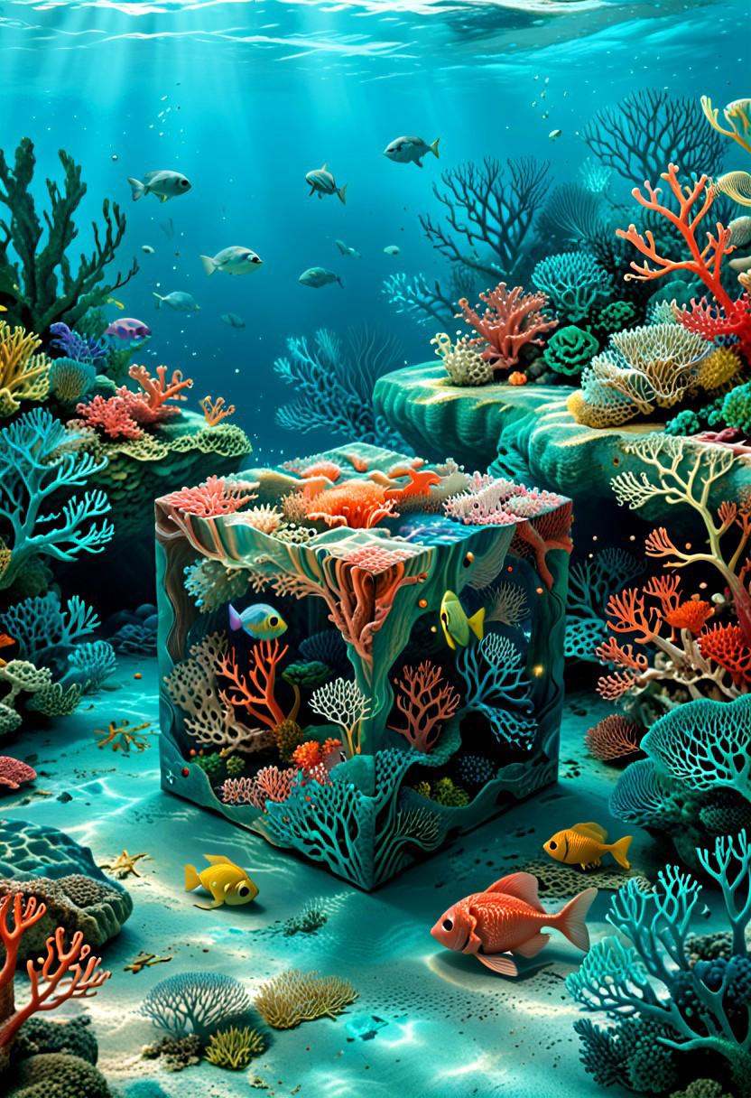 PonyXLV6_Scores ,  M1CR0CUB3D A miniature underwater world inside a clear cube,  coral reefs on Tensor.Art