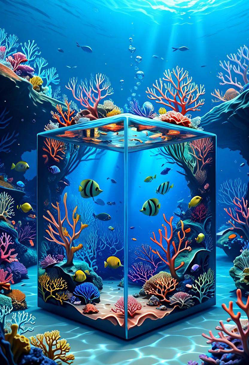 masterpiece,  best quality,  M1CR0CUB3D A miniature underwater world inside a clear cube on Tensor.Art
