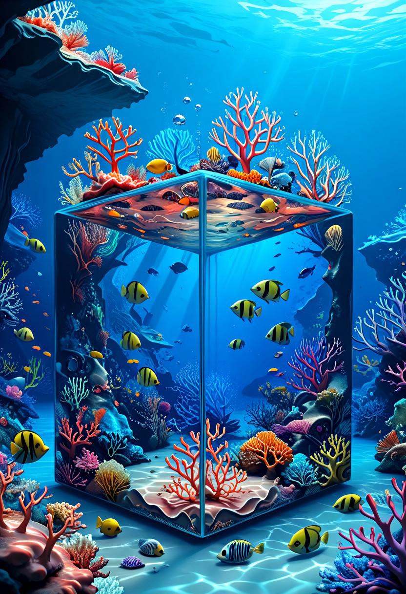 masterpiece,  best quality,  M1CR0CUB3D A miniature underwater world inside a clear cube on Tensor.Art