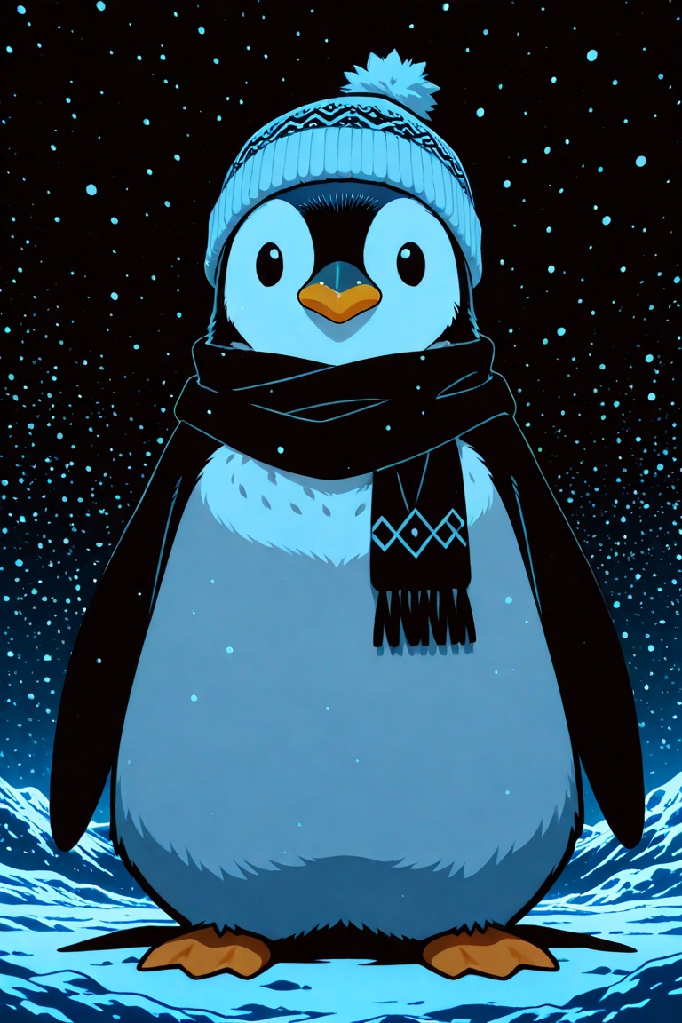 a picture of a cute fluffy anime penguin,  black outline,  thick outlines on Tensor.Art