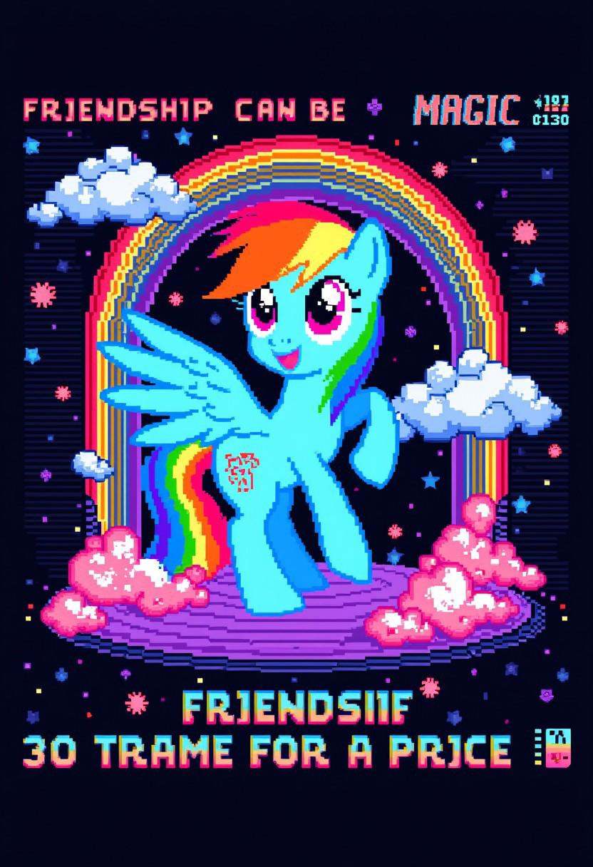 from MLP on a ,  saying “” and “”,  vibrant colors on Tensor.Art