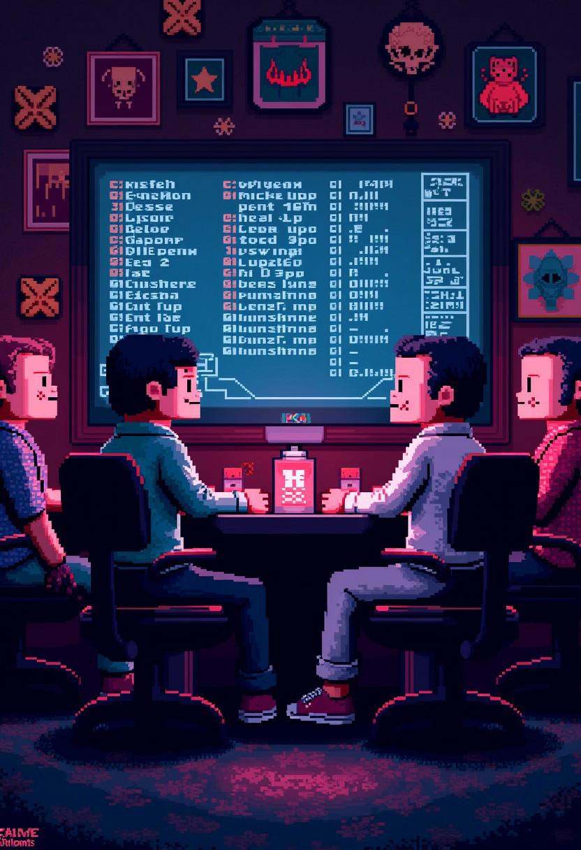 in a retro gaming room,  on screen,  players with around a table on Tensor.Art