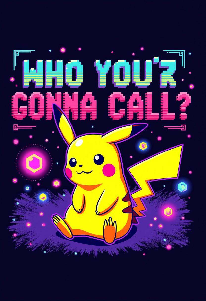 Pixel font text saying “” in vibrant rainbow gradients,  styled like 1980s teletext. Include a illustration on the side,...