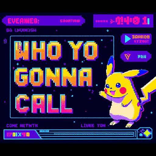 Pixel font text saying “” in vibrant rainbow gradients,  styled like 1980s teletext. Include a illustration on the side,...