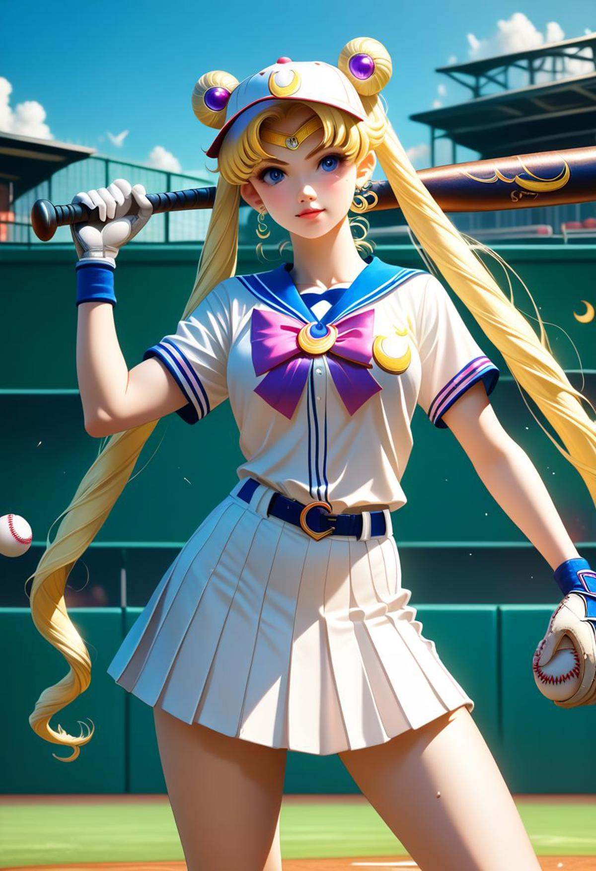 EnD_Niji_Sports,  source_anime,  Sailor Moon playing baseball on Tensor.Art