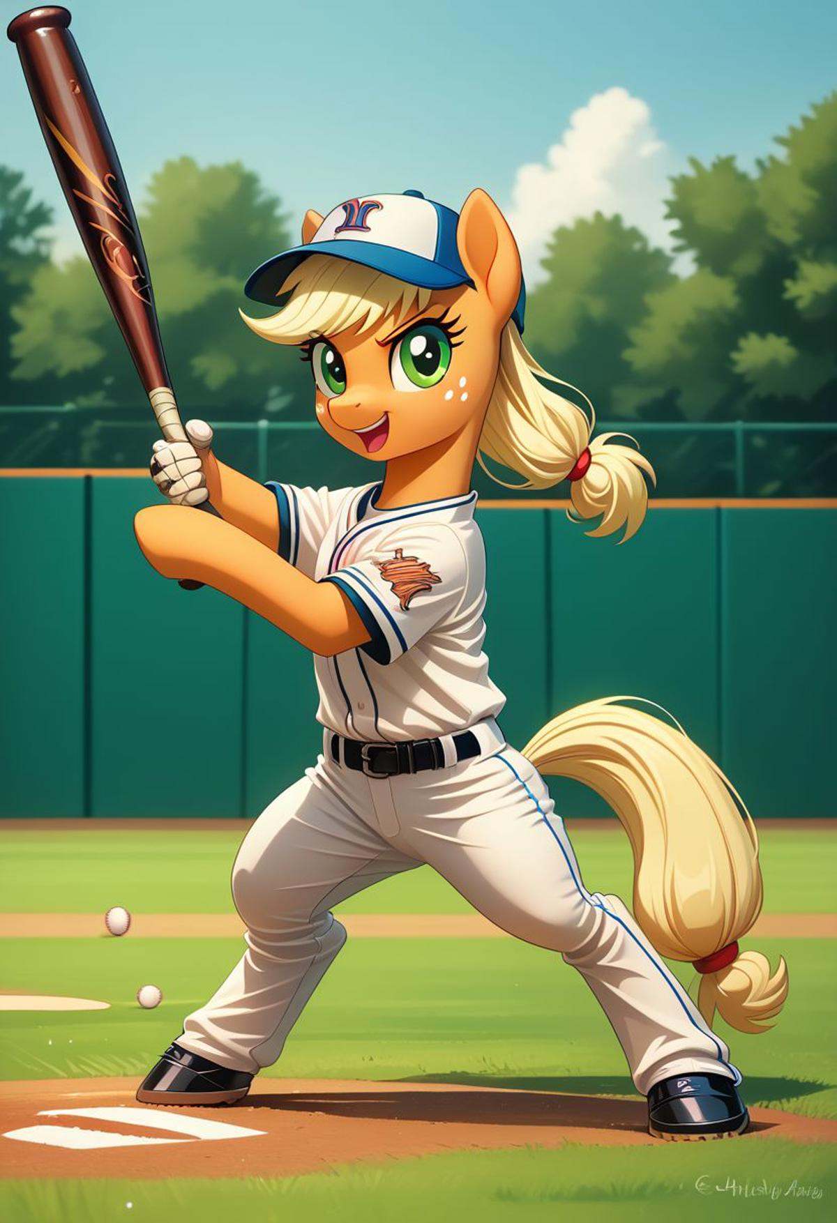 EnD_Niji_Sports,  source_pony,  AppleJack playing baseball on Tensor.Art