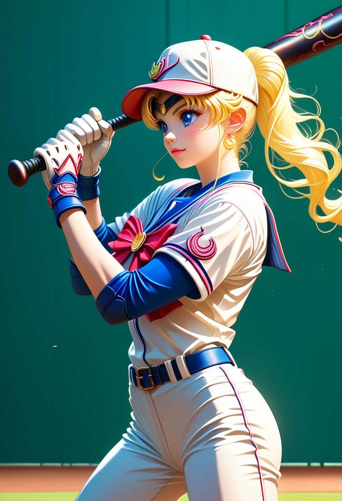 EnD_Niji_Sports,  source_anime,  Sailor Moon playing baseball on Tensor.Art