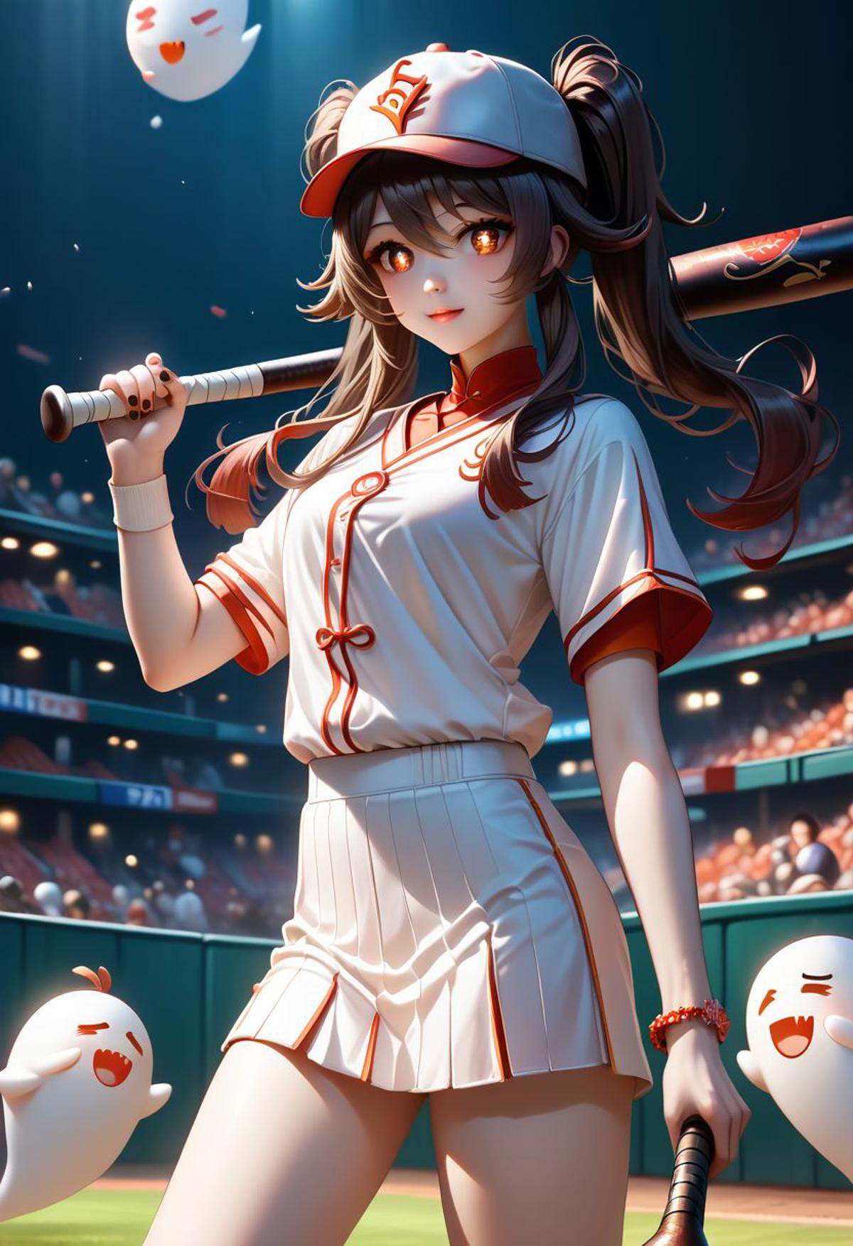 EnD_Niji_Sports,  source_anime,  hu tao (genshin impact)playing baseball on Tensor.Art