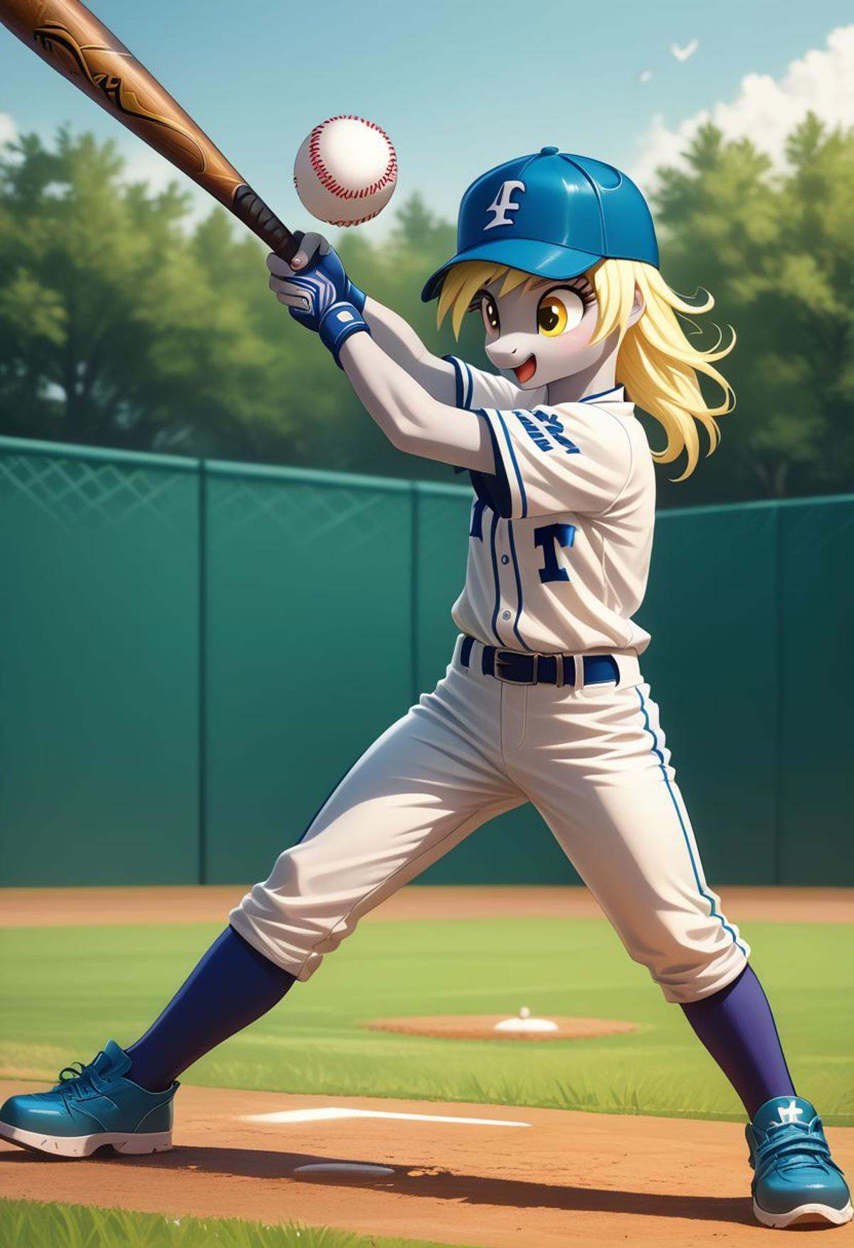 EnD_Niji_Sports,  source_pony,  Derpy Hooves playing baseball on Tensor.Art