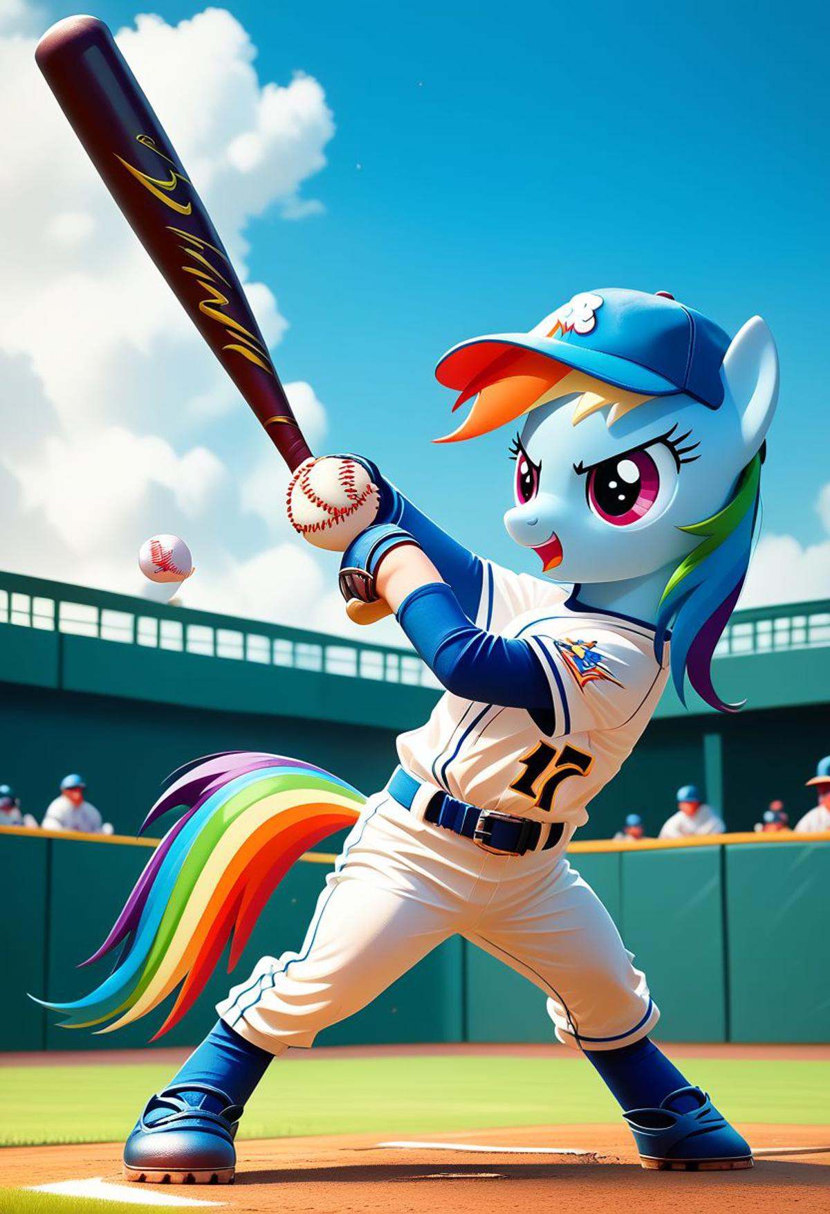 EnD_Niji_Sports,  source_pony,  Rainbow Dash playing baseball on Tensor.Art