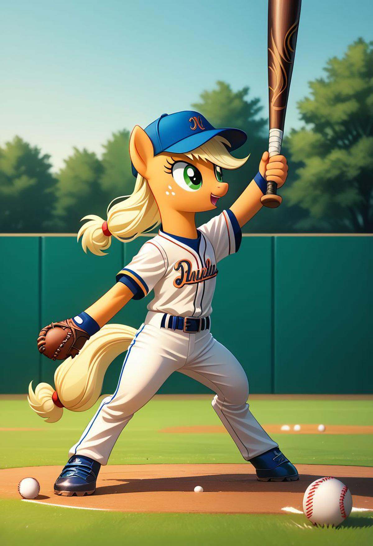 EnD_Niji_Sports,  source_pony,  AppleJack playing baseball on Tensor.Art