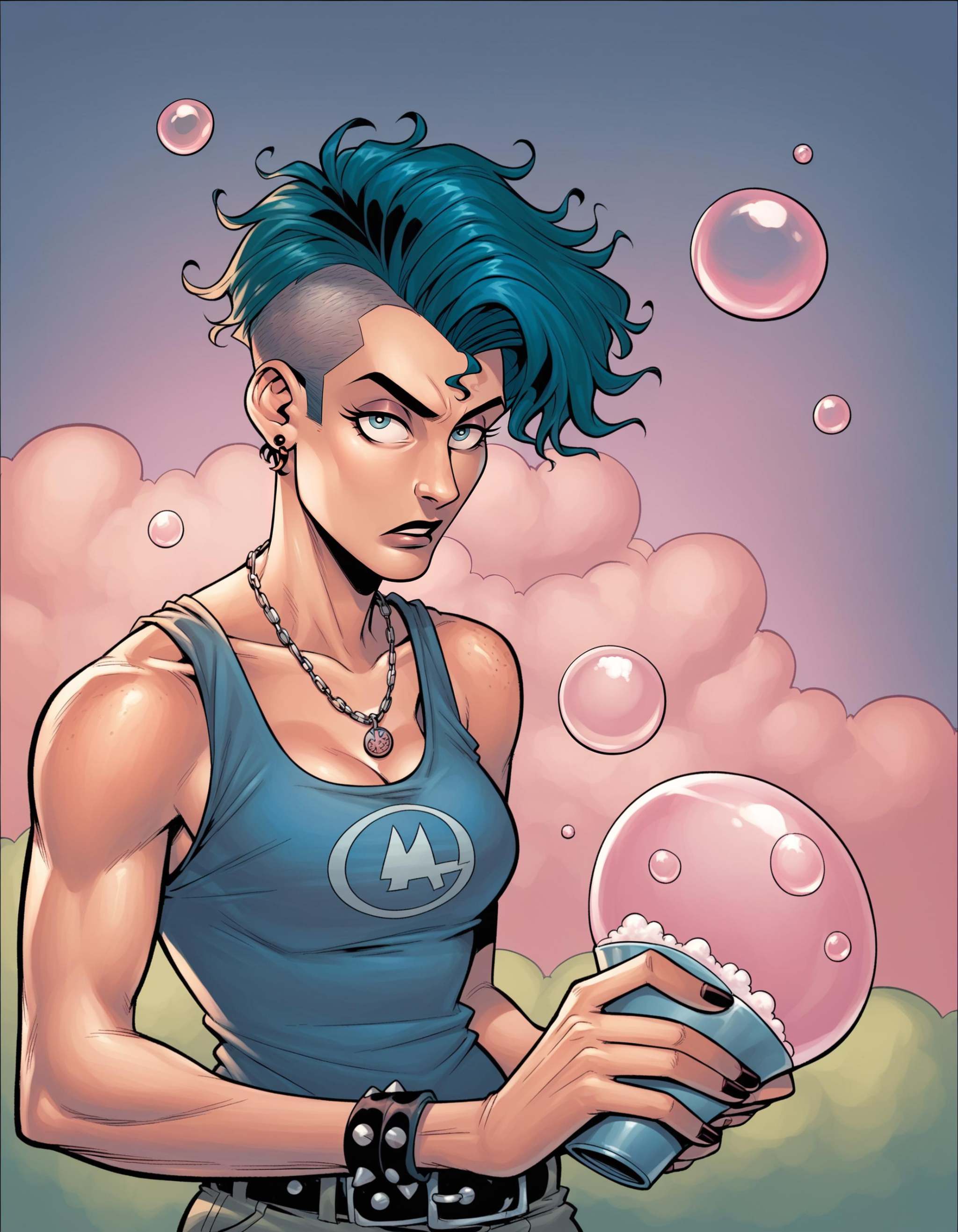Ringo! Style,  drunken beautiful woman as delirium from sandman,  (hallucinating colorful soap bubbles) on Tensor.Art