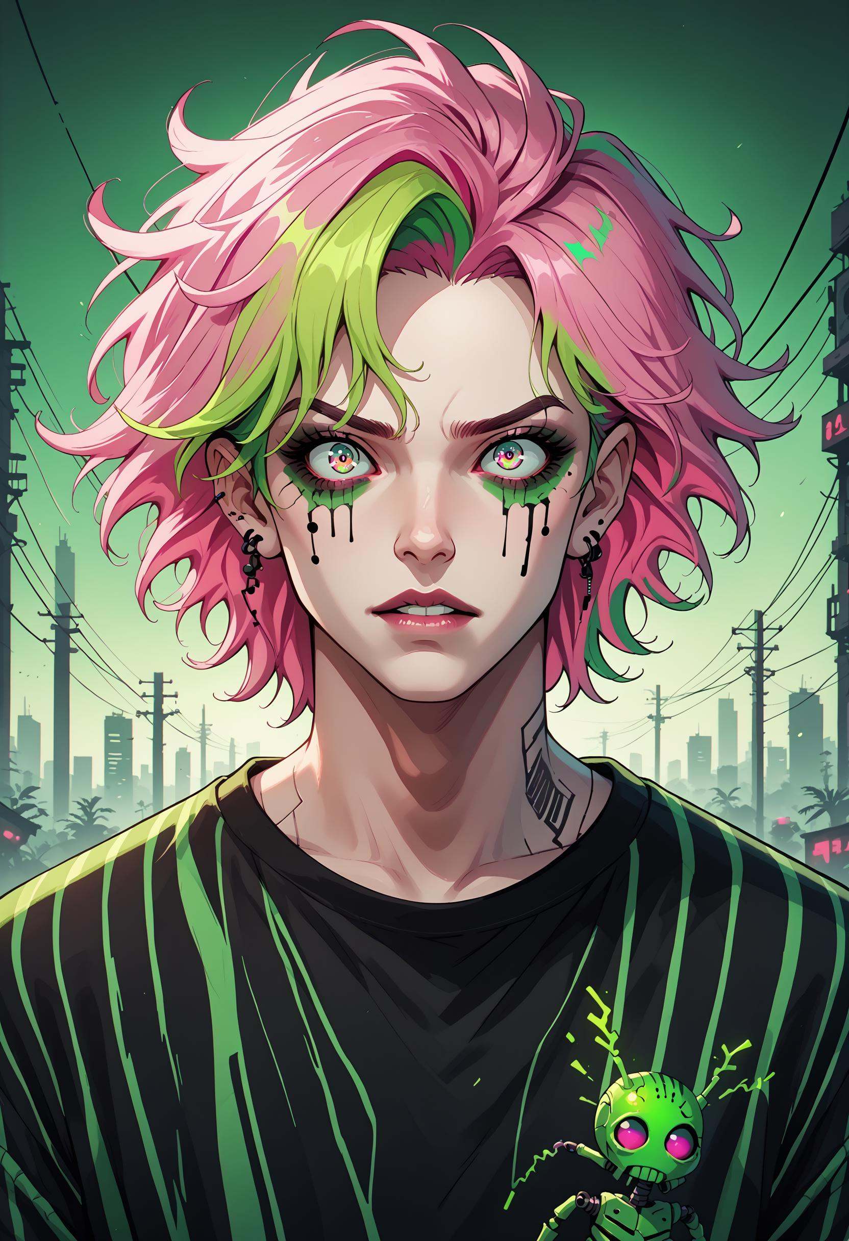 PonyXLV6_Scores 1girl,  green hair,  pink hair on Tensor.Art