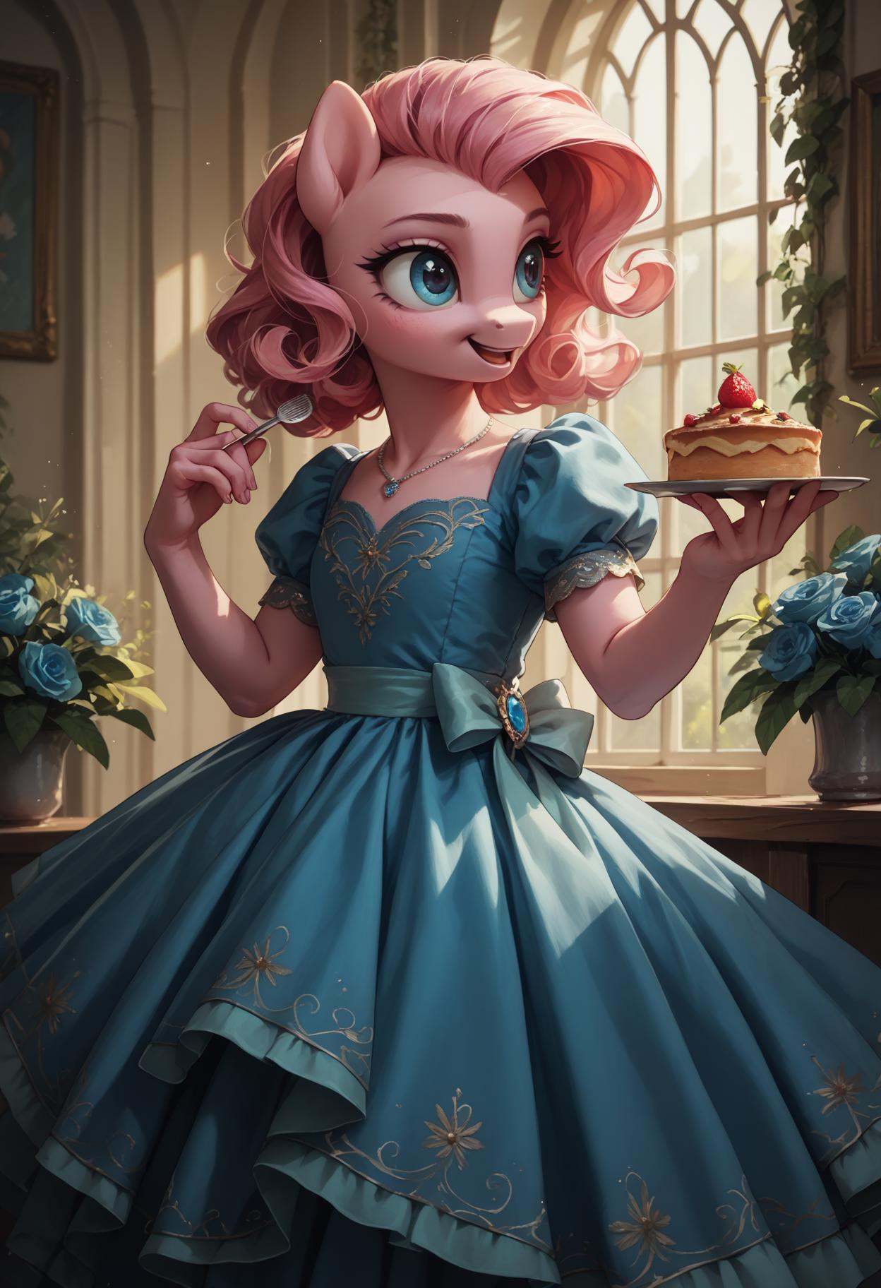 PonyXLV6_Scores source_pony,  pinky pie in a blue dress on Tensor.Art