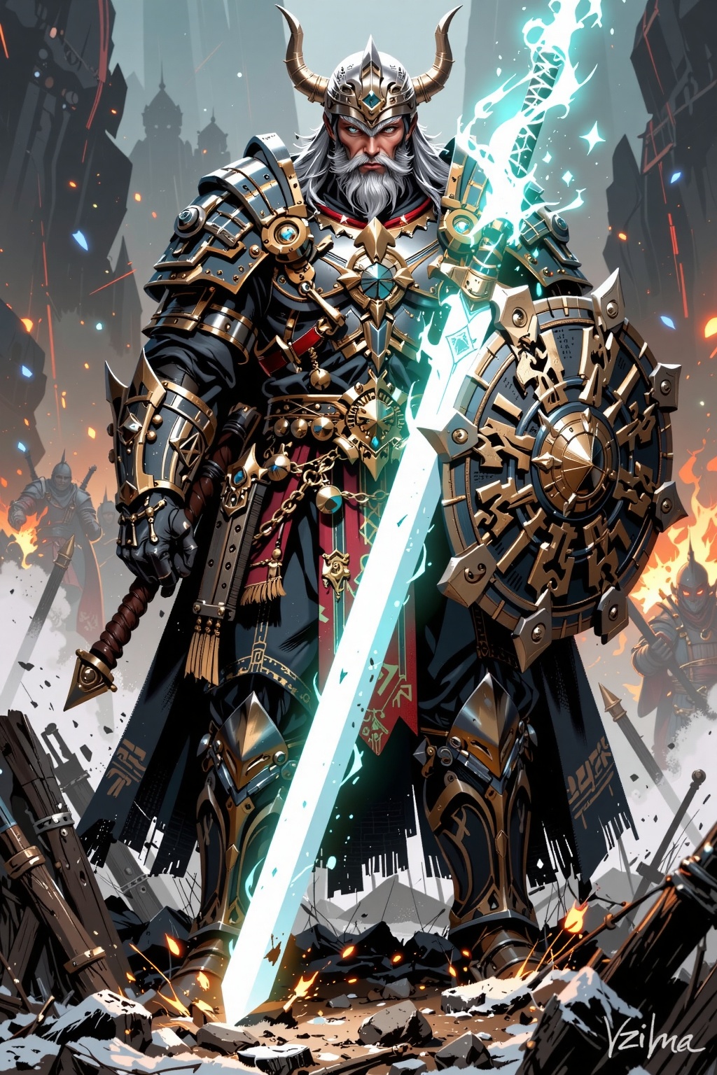 dark fantasy artwork,  1man,  full armored Viking warrior on Tensor.Art