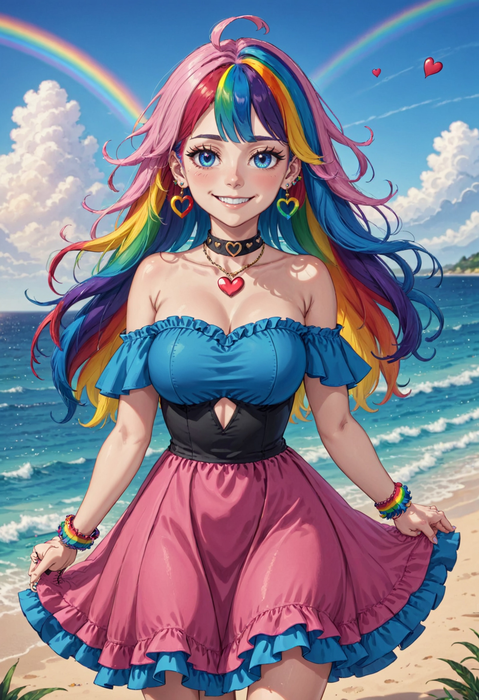 1girl,  bare shoulders,  beach on Tensor.Art