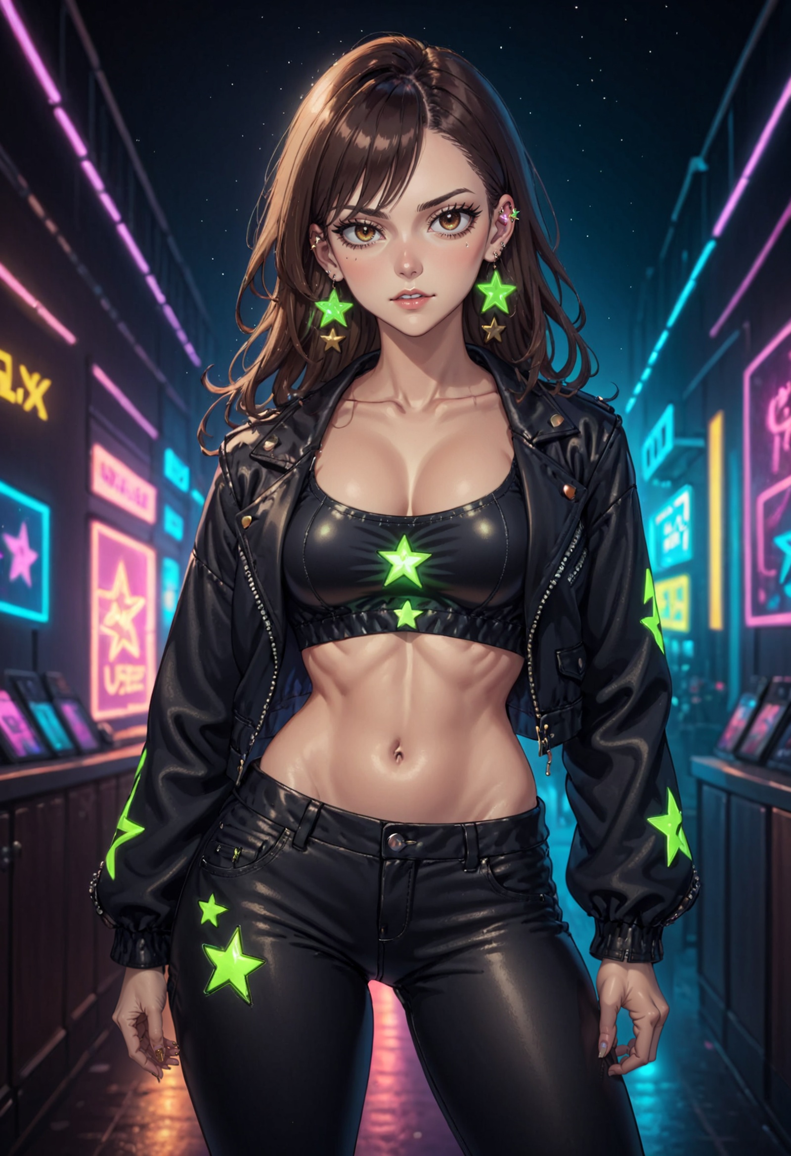 1girl,  black jacket,  black pants on Tensor.Art