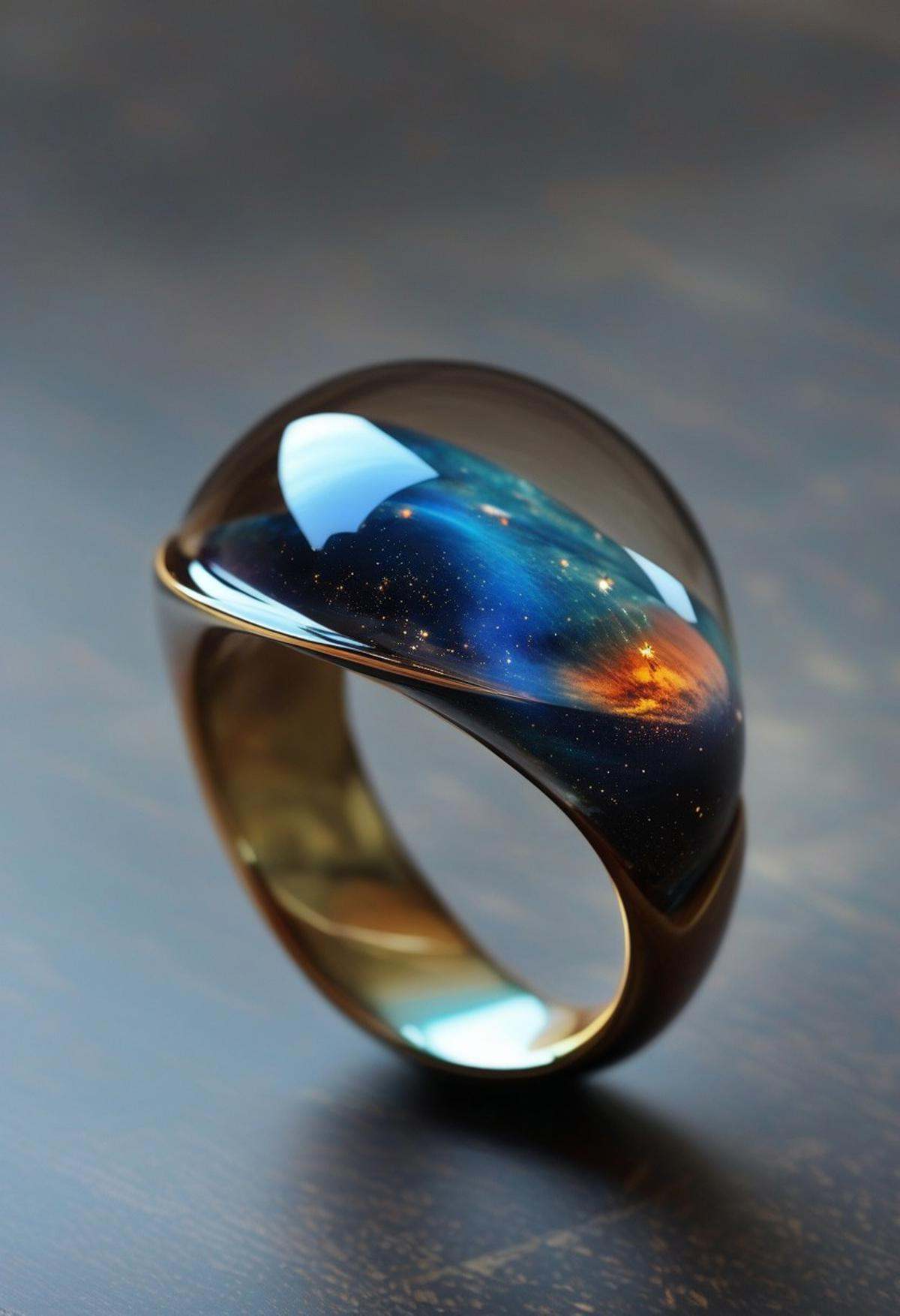 End_JewelryMorph,  a ring with a planet inside a transparent glass dome on Tensor.Art