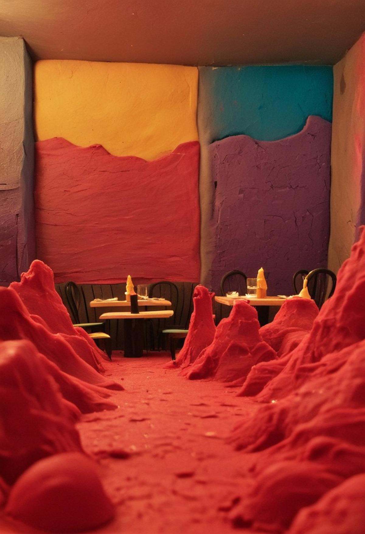 endplay_domorph,  made of playdough,  restaurant scene made of different colors of playdough on Tensor.Art