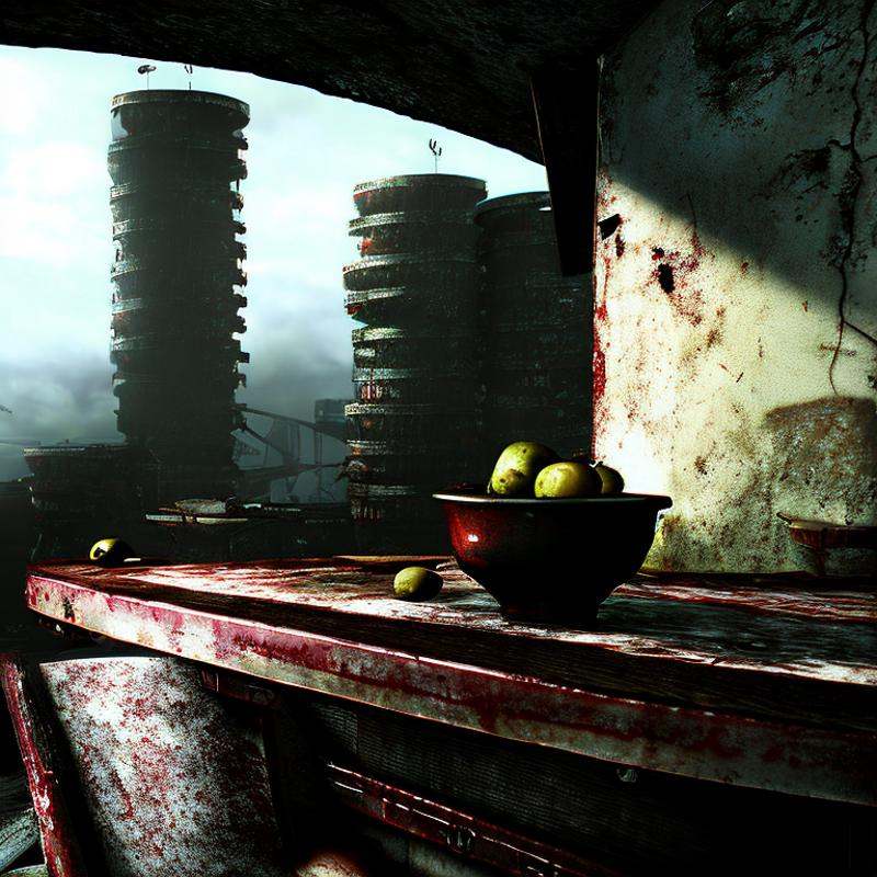 bowl of fruit on a table,  dramatic lighting,  by ApocByDave on Tensor.Art