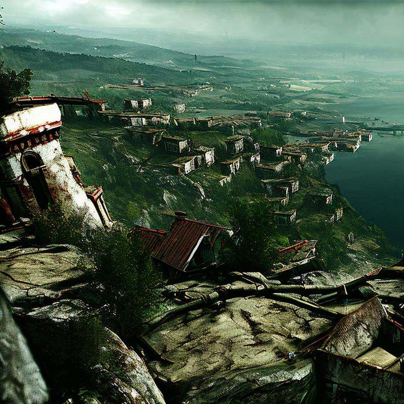 A view from a cliff overlooking a city,  by Apocofy on Tensor.Art