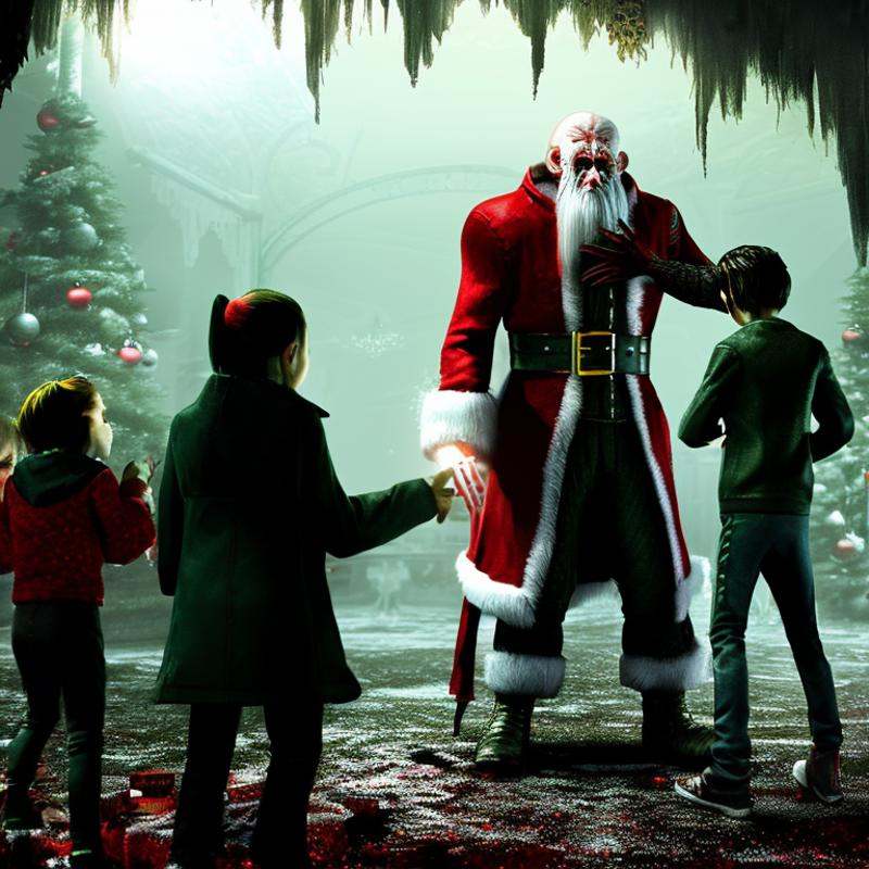 A family at a Christmas grotto meeting Santa,  8k,  photo on Tensor.Art
