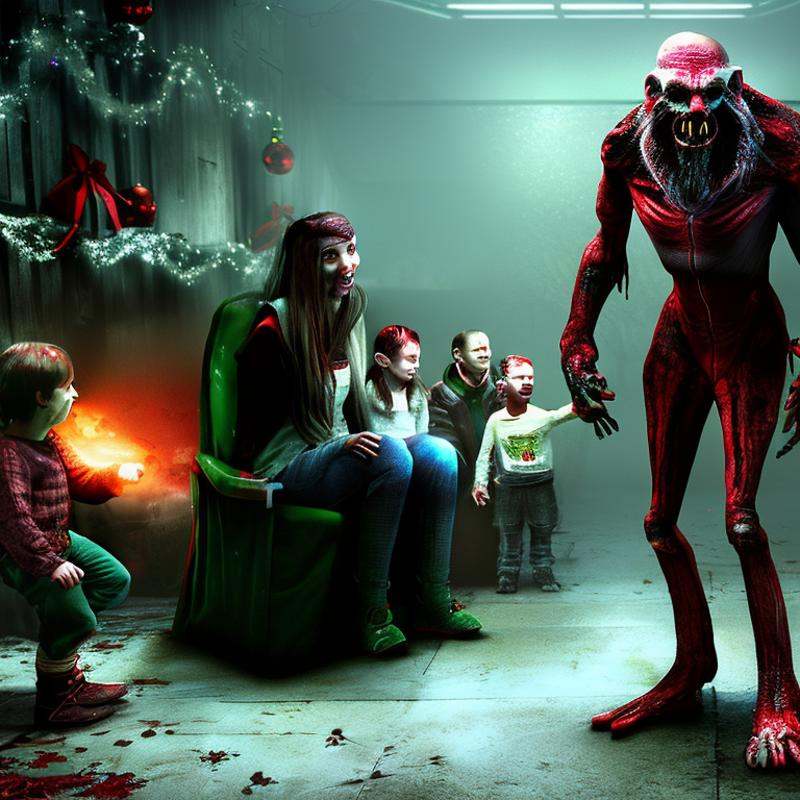 A family at a Christmas grotto meeting Santa,  8k,  photo on Tensor.Art