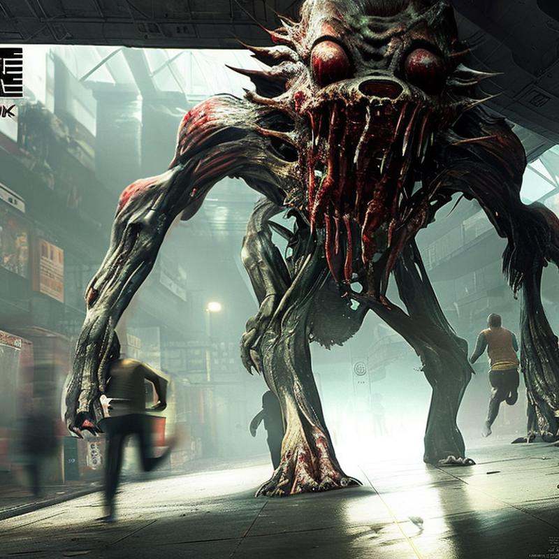 people running from a monster in a subway,  photo,  8k on Tensor.Art