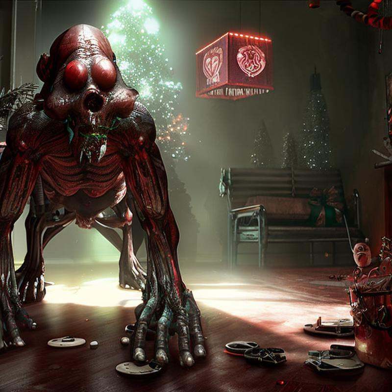 A front room at Christmas,  art by ScaryMonstersv2 on Tensor.Art