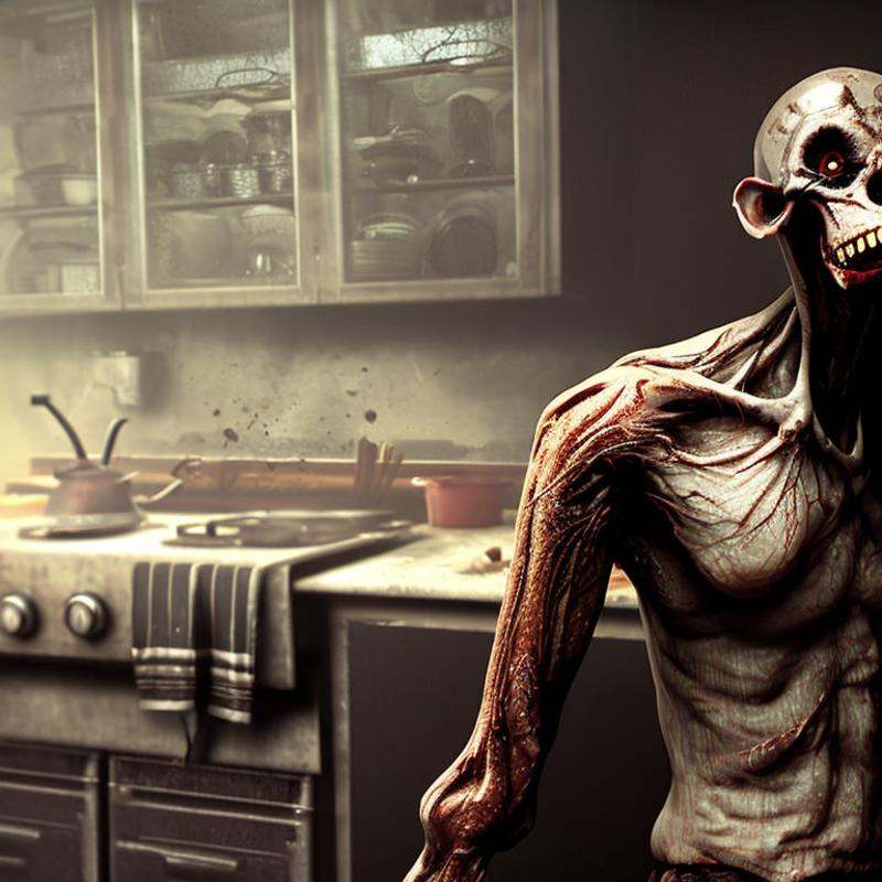 A lone person standing in a kitchen,  art by ScaryMonstersv2 on Tensor.Art