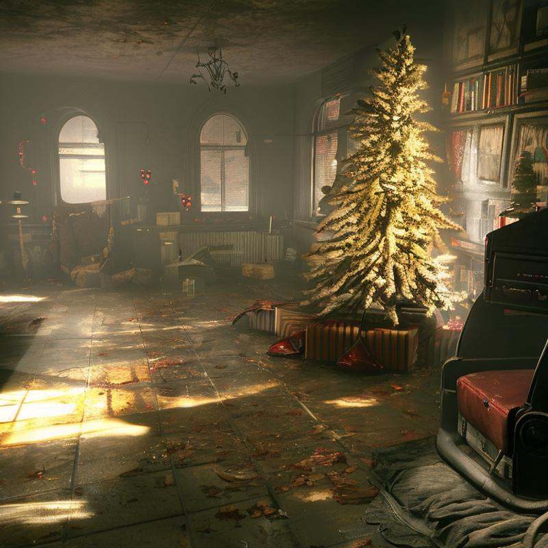 A front room at Christmas,  art by ScaryMonstersv2 on Tensor.Art