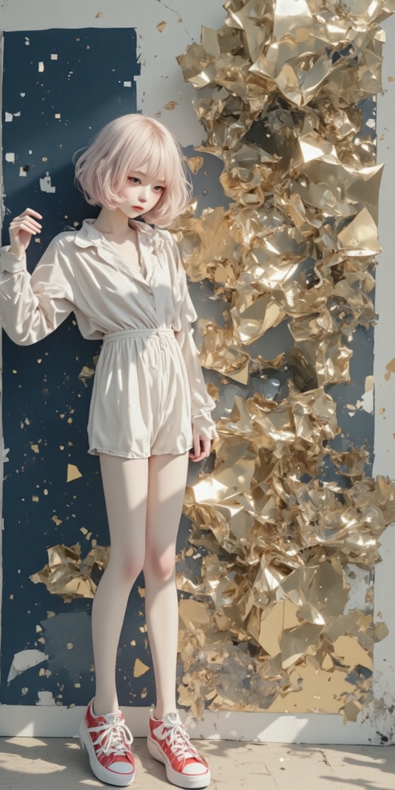 masterpiece,  ultra-detailed,  editorial magazine cover A 16-year-old virtual idol with pastel pink fluffy bob hair and lu...