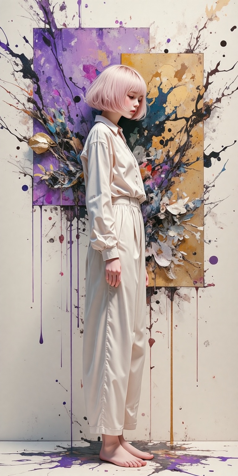 masterpiece,  ultra-detailed,  editorial magazine cover A 16-year-old virtual idol with pastel pink fluffy bob hair and lu...