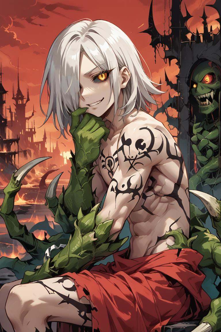 white hair,  ((hair over one eye)) on Tensor.Art