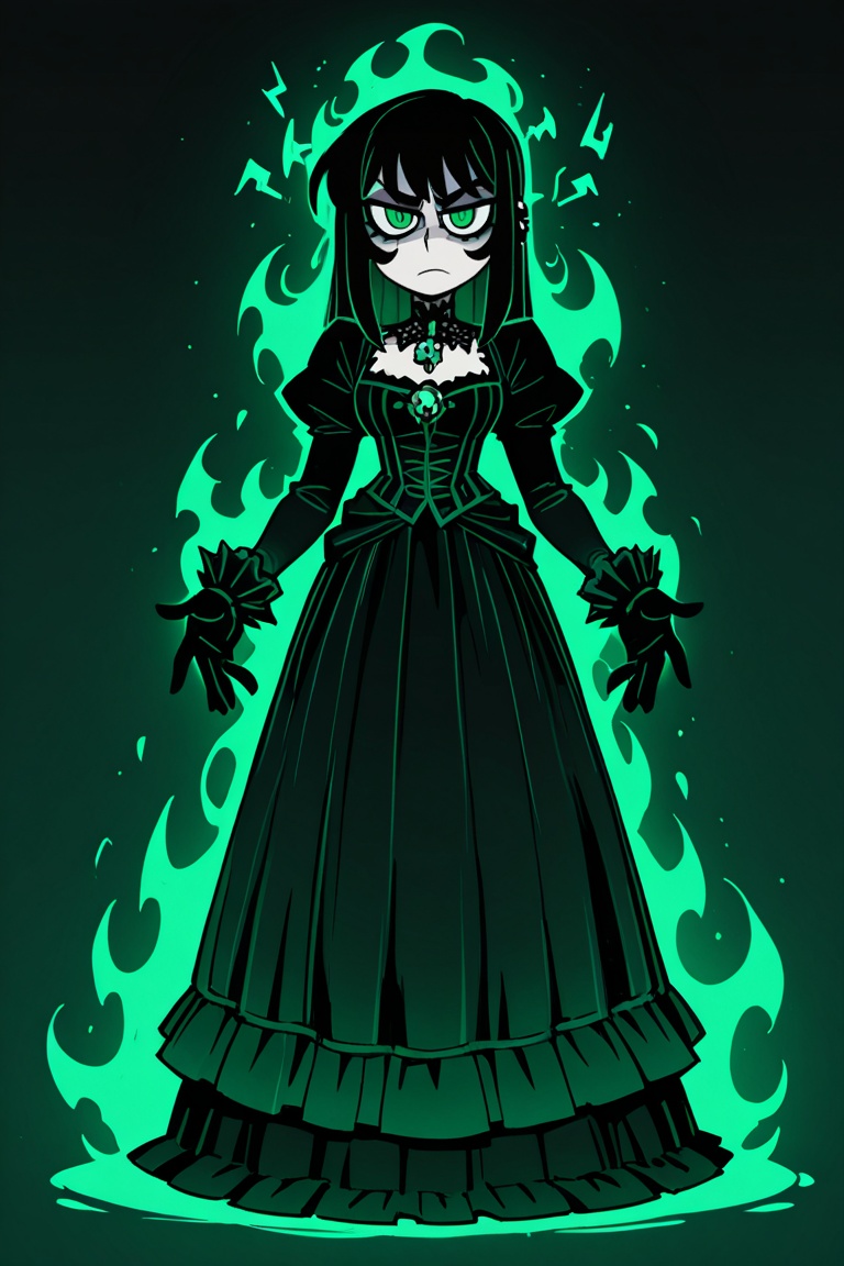 gothic fantasy character,  supernatural aura,  long black hair with green highlights cascading past the waist on Tensor.Art