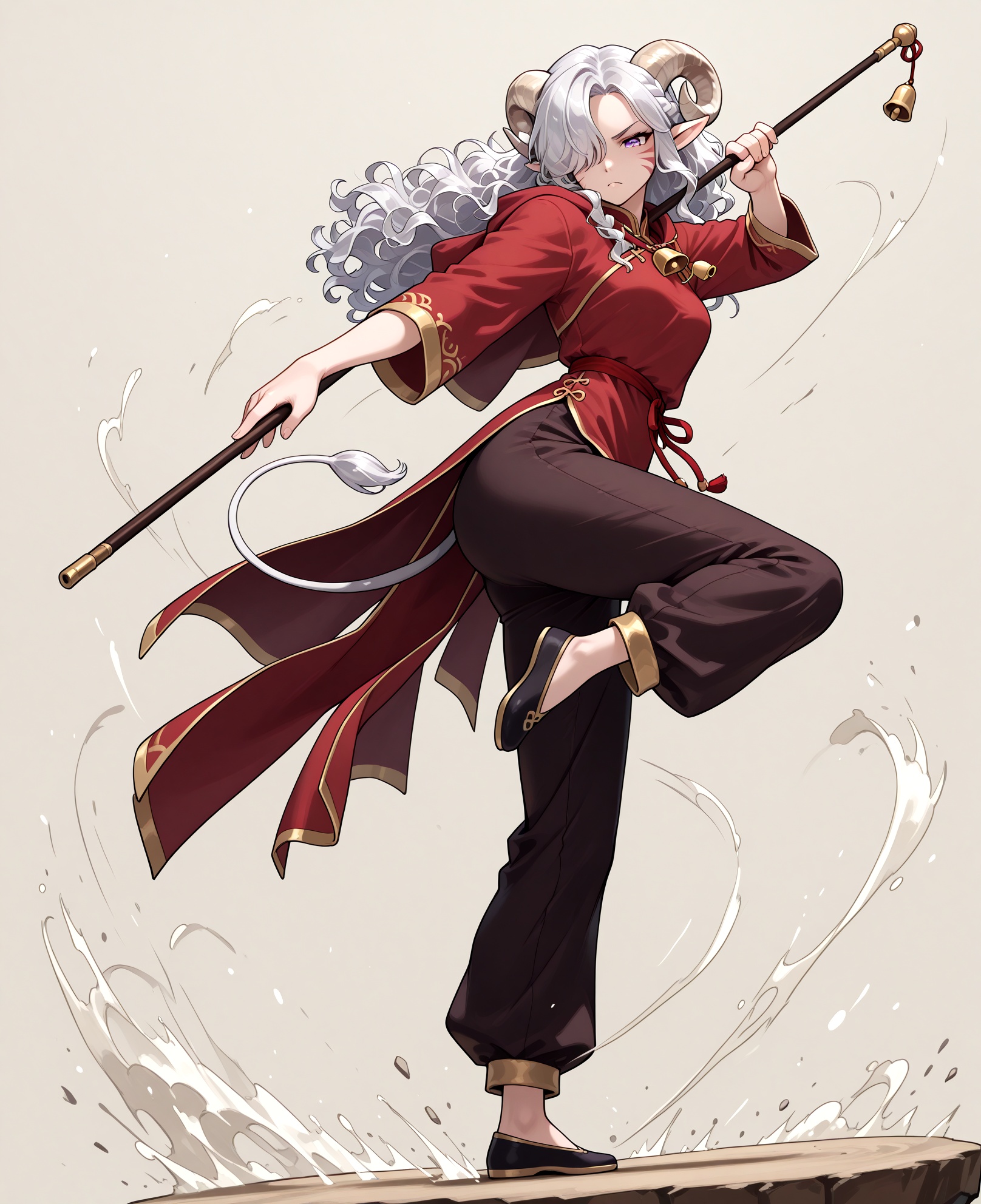 quarterstaff,  solo,  fighting stance on Tensor.Art