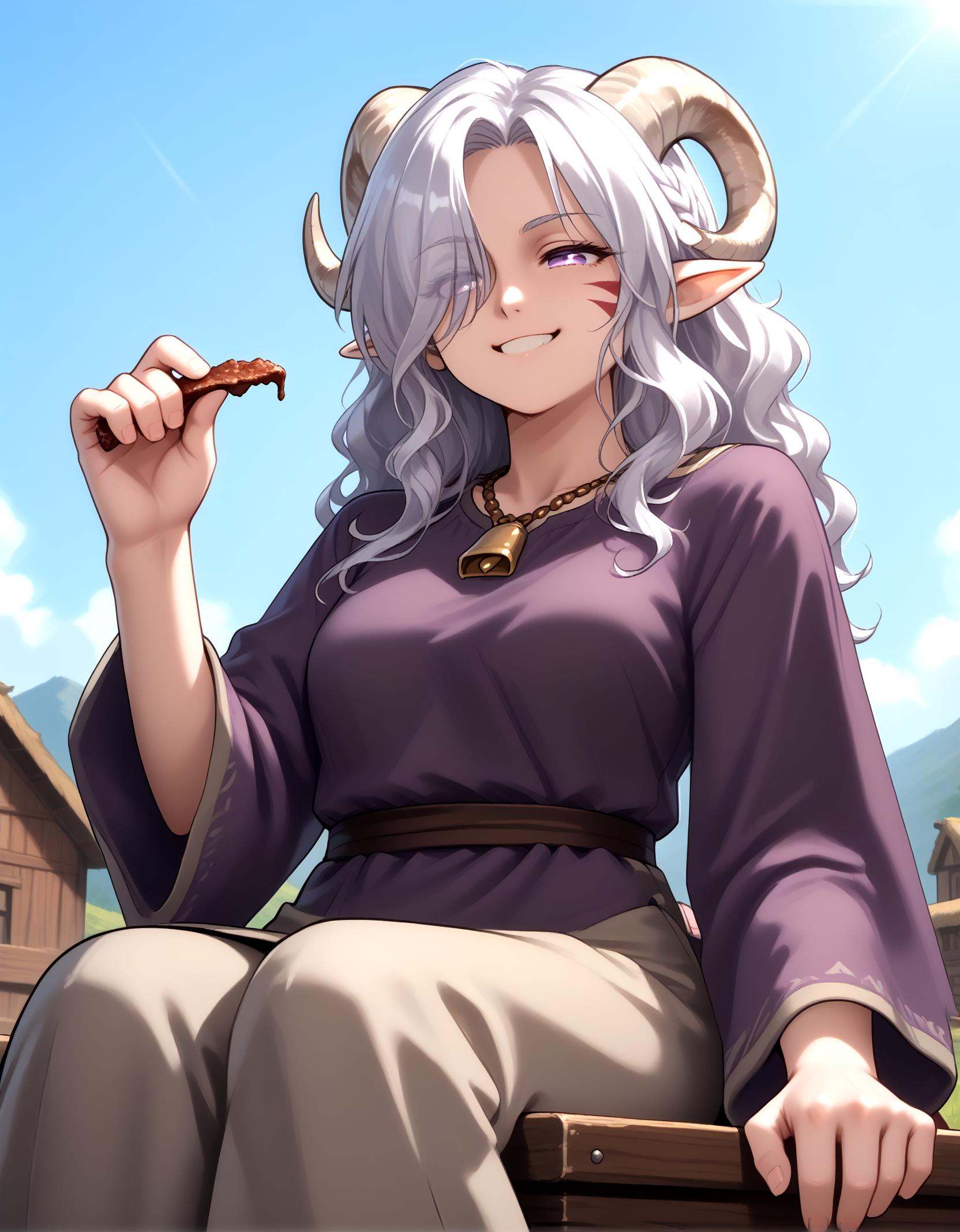 eating jerky,  jerky,  holding jerky one hand on Tensor.Art