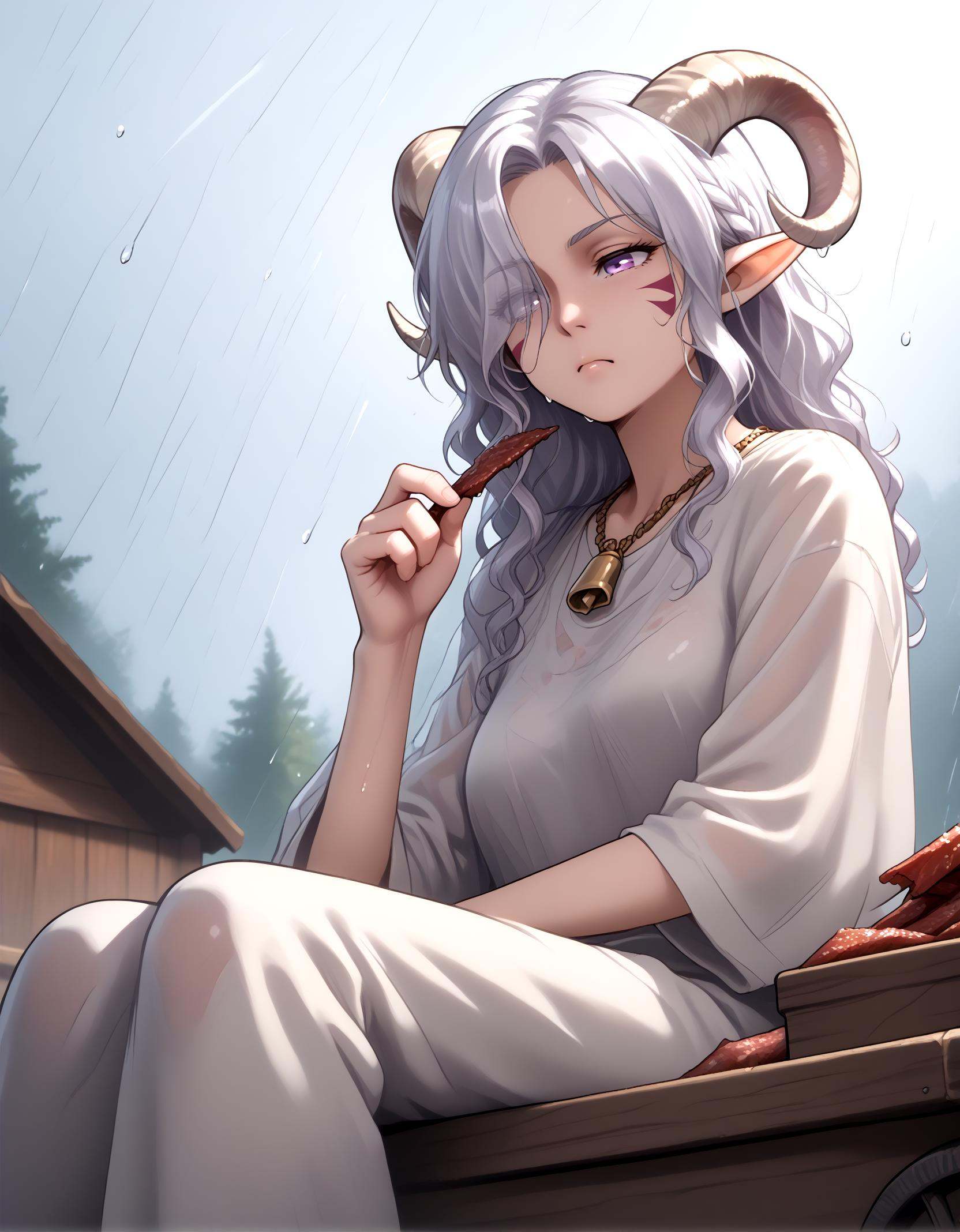 eating jerky,  jerky,  holding jerky one hand on Tensor.Art