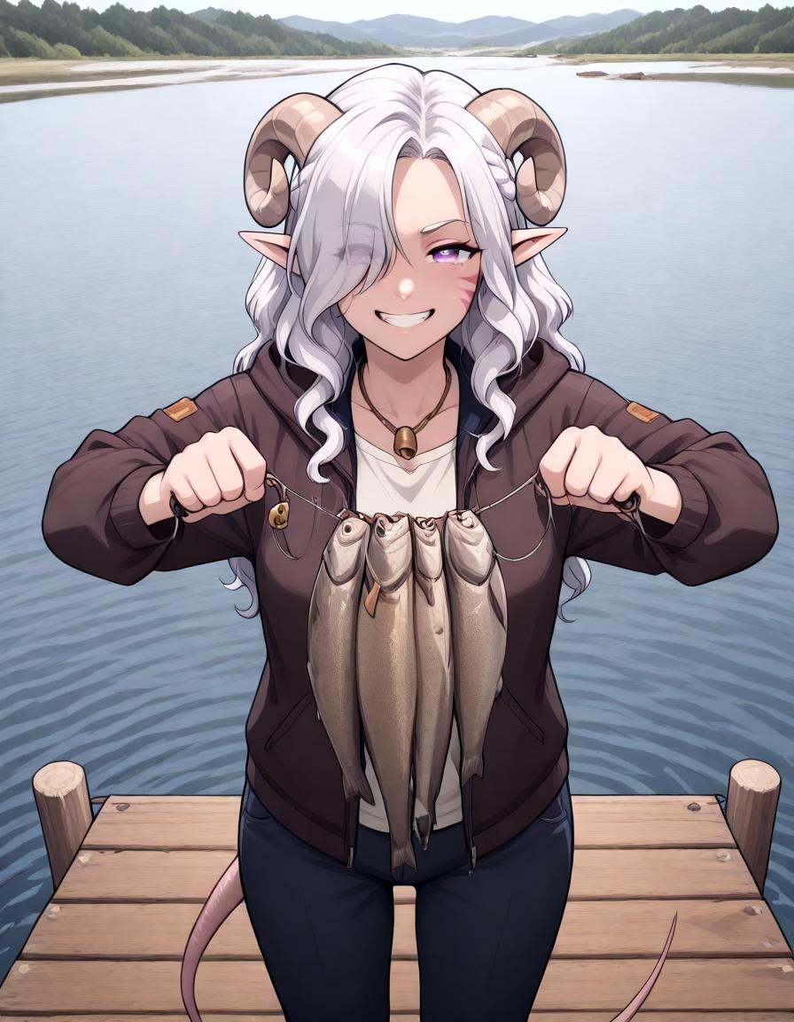 Fish_Stringer:1.5 ,  rope,  holding fish stringer on Tensor.Art