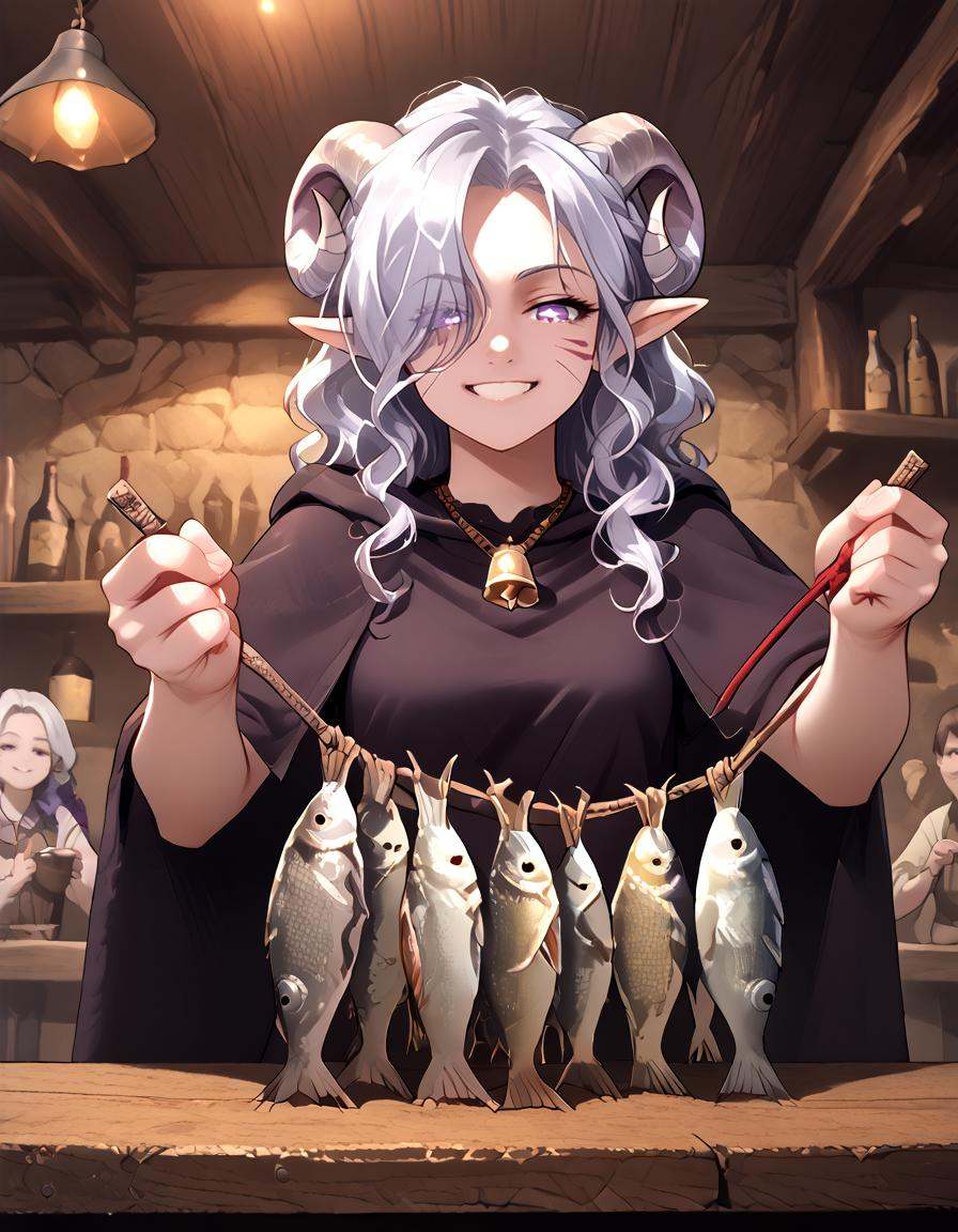 Fish_Stringer:1.4 ,  holding fish stringer,  holding rope on Tensor.Art